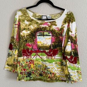 Take Two Clothing Co Womens Petite Large Cotton Garden Sequin Artsy Colorful
